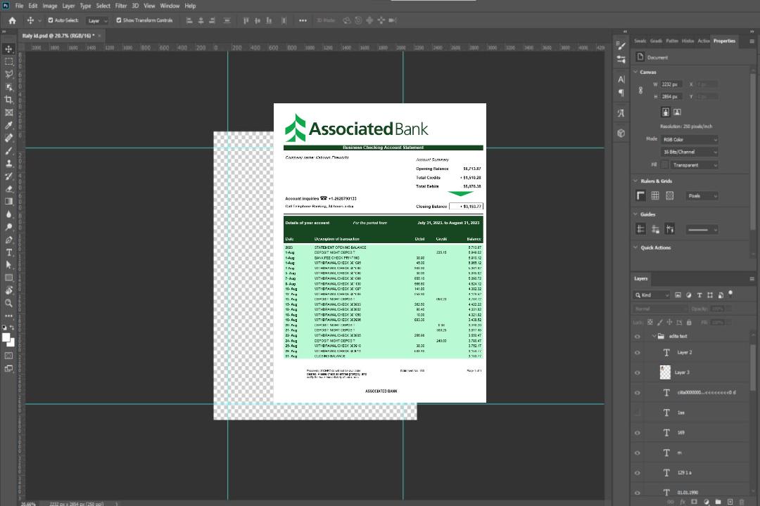 Modèle Word et PDF de relevé commercial d'Associated Bank template